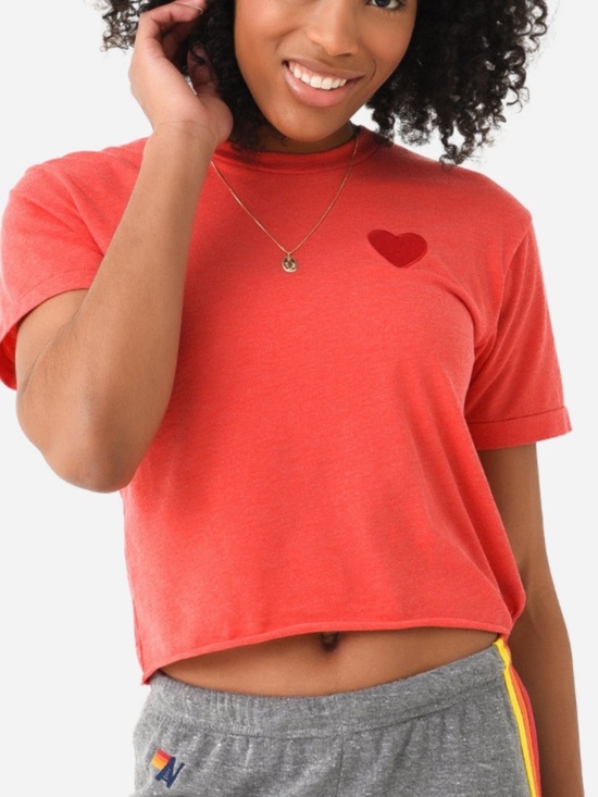 Aviator Nation Tops - Aviator Nation Women's Coral Heart Boyfriend Crop Tee